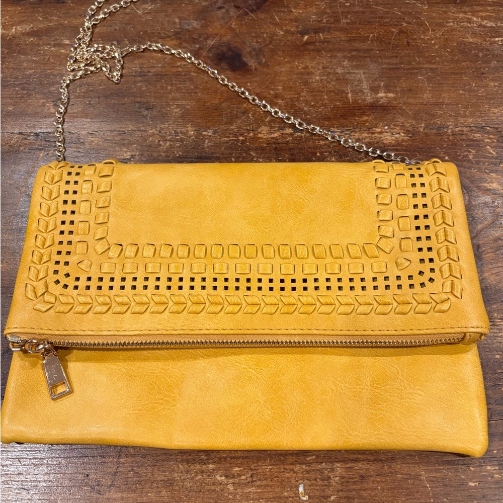 Elegant Mustard Clutch with Chain Strap